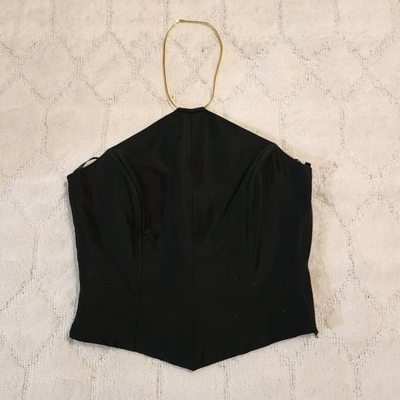 Hugo Buscati Tops - Hugo Buscati black silk gold necklace halter boned corset top size 2